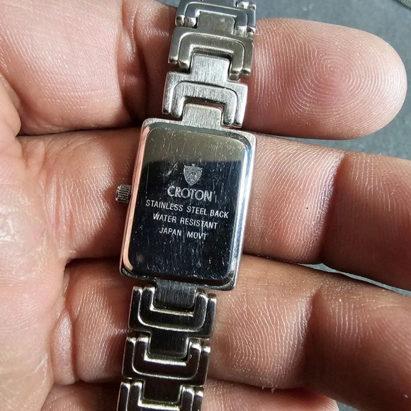 Croton Ladies Quartz Tank Style Watch Silver Tone Working Roman Numerals - Picture 9 of 10